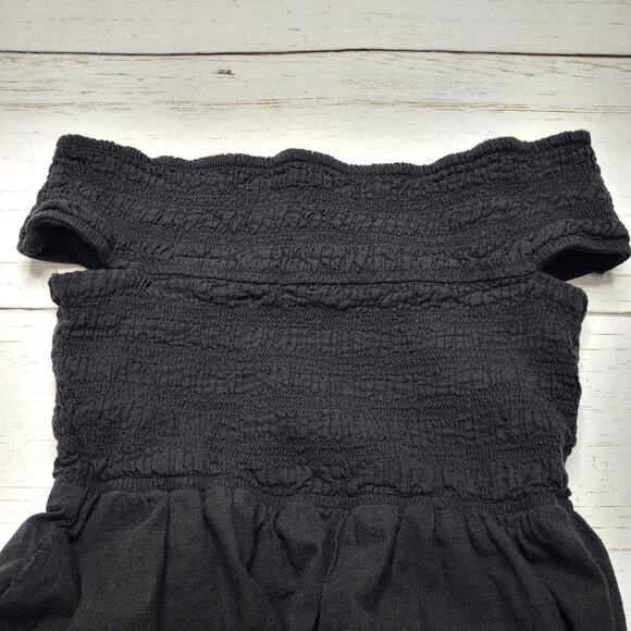 Everlane The Gauze Off the Shoulder Maxi Dress Black Smocked Organic Cotton XS - Picture 5 of 10